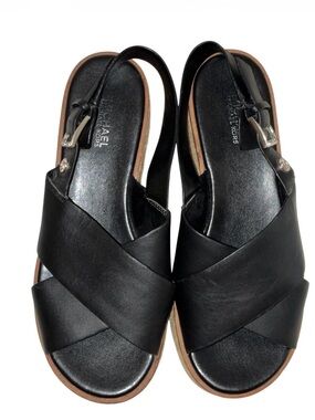 Michael Kors Black Leather Crisscross Slingback Sandals Sz 6.5